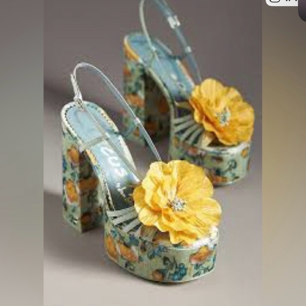Sam Edelman Floral Platform Slingback Sandals in Blue and Yellow